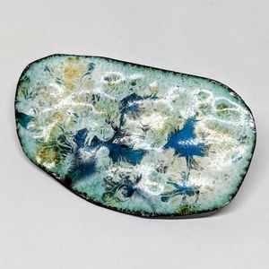 Handcrafted Vitreous Enamel Brooch in White & Blue